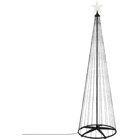 ECD Germany LED Weihnachtsbaum Außen 210 cm 370 LED Warmweiß, Timer, 9 Modi, Dimmbar, inkl. Fernbedienung, Stern, Beleuchteter Tannenbaum Weihnachtsdeko Metall Lichterpyramide Lichterbaum Lichterkette