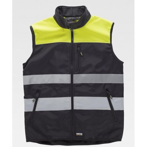 Chaleco Workshell corta vientos con cintas reflectantes WORKTEAM C2921 XXL Negro+Amarillo A.V.