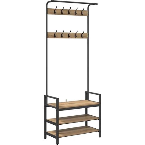 Porte-manteau rectangulaire moderne avec étagère rangement 75 x 34 x 184 cm en bois d'ingénierie chêne artisanal (1/5)