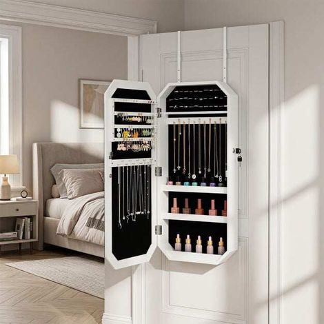 Lockable Full-Length Mirror Jewelry Cabinet with Storage (1/5)