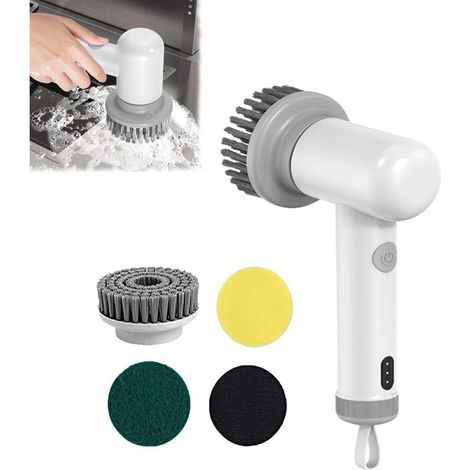 Spin Power Scrubber, Power Spin Scrubber Multifonction, Spin Power Scrubber, Spin Power Scrubber électrique portatif, Convient pour la Cuisine, l'évier (Blanc) (1/5)