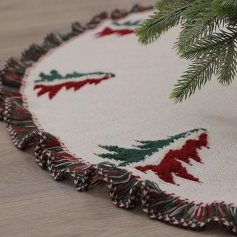 grande Jupe Sapin De Nol, 122cm Jupe D'arbre Laine Lourde 3d Tricot Avec Pompon Crochet Tapis De Jupe D'arbre Blanc Pour Dcoration De Maison Fte E