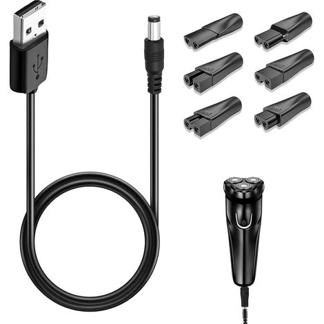 7 Pieces Universal Shaver Charger, 5V Trimmer Charger for Pool Vacuum Cleaner, 6 Adapter Connectors Included, USB to DC Cable, Compatible with Intex Brau and Other Compact Brands (1/5)