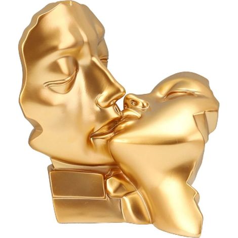 Escultura abstracta de resina con rostros de pareja romántica abrazándose, figura decorativa de arte moderno, color dorado, 20 cm x 14,5 cm x 22 cm. (1/5)