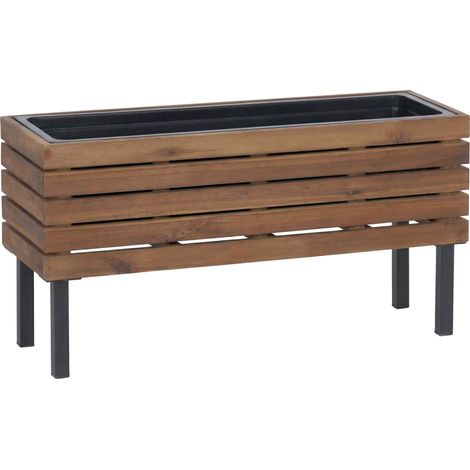 Fioriera HHG-453, fioriera da esterno in acciaio color acacia 36x62x22 cm, certificata MVG, marrone