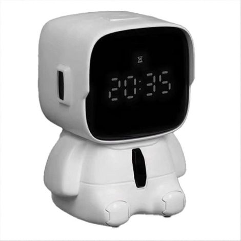 Réveil numérique robot à grosse tête, dessin animé, 12/24 h, fonction snooze, compte à rebours, écran LED adorable, idéal pour le bureau ou la table de chevet des enfants. (1/5)