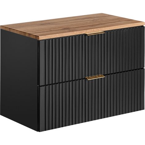 Waschtischunterschrank 80cm Adriel mit 2 Schubladen, Schwarz