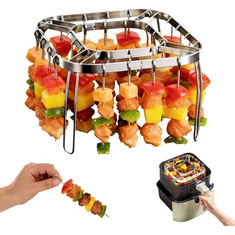 Grille de cuisson pour Airfryer Avec 28 brochettes en acier inoxydable - Pour friteuses à air à partir de 4,5 L - 15,5 x 15,5 x 10 cm - Verticale & (1/5)