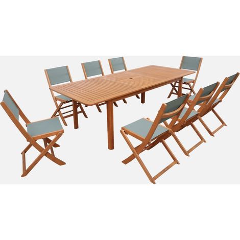 Conjunto mesa de jardín extensible de madera de eucalipto con 8 sillas
