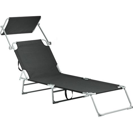 Tumbona de jardín reclinable con toldo de metal plegable negro Foligno