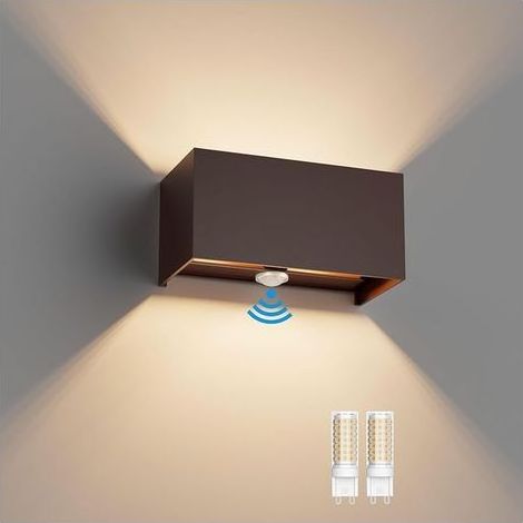 1PCS 18W Applique Murale Extérieur avec Détecteur de Mouvement IP54 Éclairage Mural Intérieur avec Angle de Faisceau Réglable, avec Ampoule LED G9 Remplaçable Lampe,3000K (Bronze) (1/5)