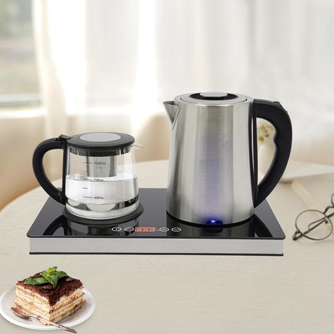 Bouilloire électrique multifonction avec réglage de la température, 2,5 l + 1 l, en verre et acier inoxydable, avec passoire à thé 1500 W (1/5)
