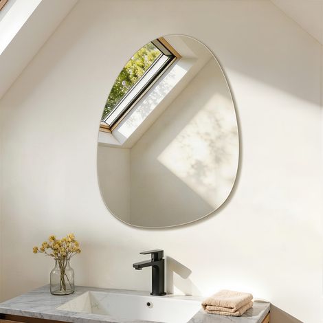Miroir mural asymétrique 55×75 cm, sans cadre avec bords arrondis, ultra-fin 1 cm – S'AFIELINA
