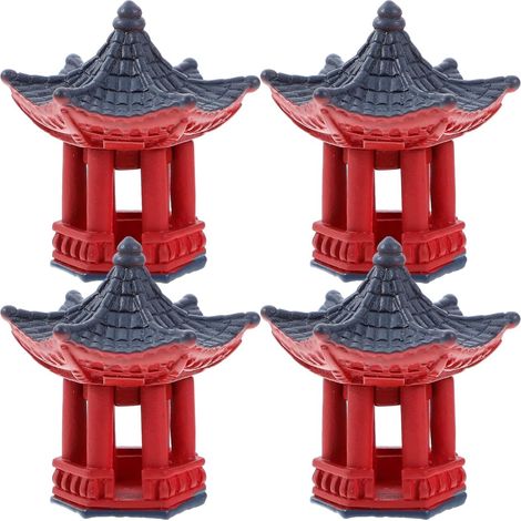 Japanese Mini Stone Lanterns, Asian Pagodas Decorative Resin Bonsai and Fish Tank Miniature Sculptures Weatherproof for Zen Garden, Fairy Garden and 4 Pieces (1/5)
