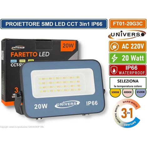 UNIVERSO FT01-20G3C FARO PROIETTORE SMD LED ULTRA SLIM 20W CCT SWITCH TEMPERATURA COLORE SELEZIONABILE IP66 (1/3)