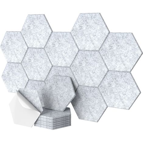 Relaxdays Akustikplatten, 18 Stück, selbstklebend, Hexagon, 30x26 cm, Schalldämmung gegen Lärm, Gaming Deko, grau