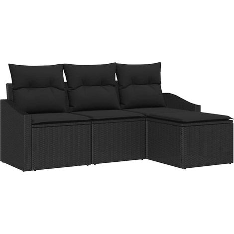 Sofa Set with Cushion 4 pcs Black Poly Rattan vidaXL