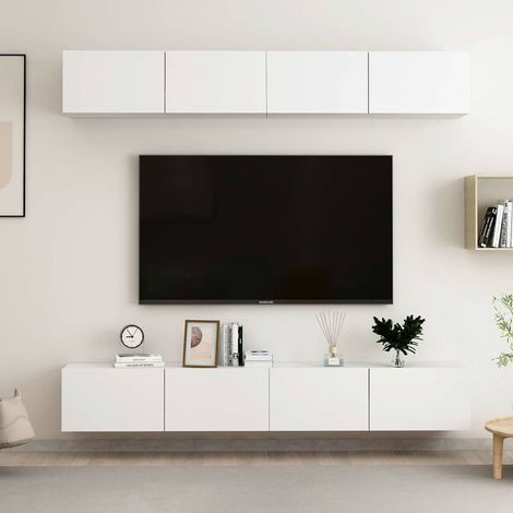 Meubles TV 4 pcs pour Salon - Armoire TV Blanc 100x30x30 cm Aggloméré BV531886 - BonneVie (1/5)