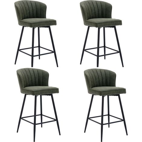 Bar Stools Set of 4 in Velvet Modern Counter Chairs with Shell Designed Backrest for Home Bar Restaurant, Green, Wahson
