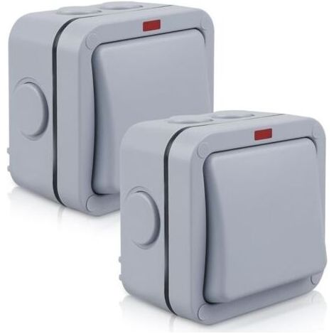 Lot de 2 interrupteurs résistants aux intempéries - 20 A IP66 - Interrupteur étanche avec interrupteur indépendant et voyant lumineux - Interrupteur universel d'extérieur - Gris - Pour extérieur (1/5)