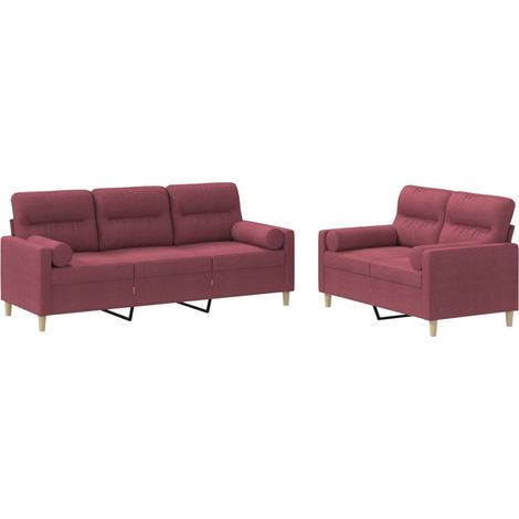 Ensemble de Canapé Sofas 2 pcs avec coussins rouge bordeaux tissu (1/5)