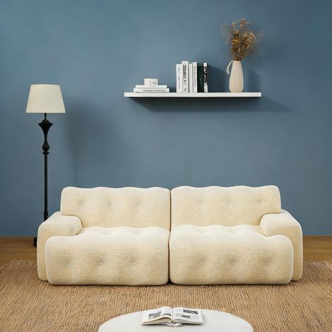 Canapé 2 places fixe beige 224 cm en tissu tricoté 3D (1/5)
