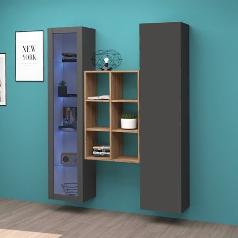 Bibliothèque moderne avec armoire et vitrine bois Teret RT (1/5)