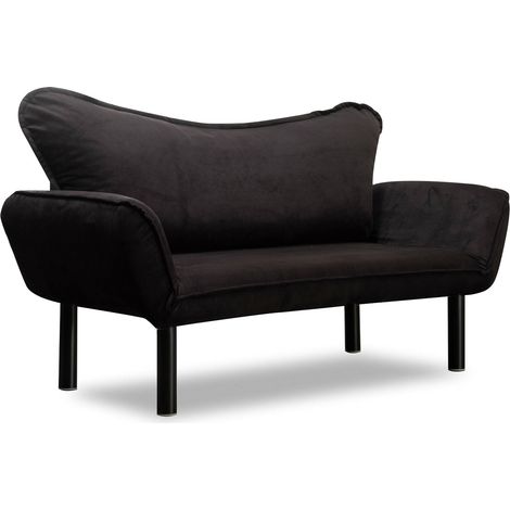 Zweisitzer-Schlafsofa Hone, Stauraum, Armlehnen, 2 Sitzplätze, 140x65 cm Schwarz