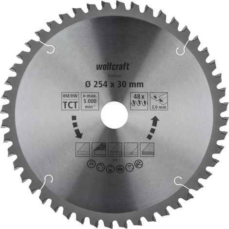 Wolfcraft Kreissägeblatt Ø 254 mm Bohrung Ø 30 mm 48 Zähne Kreissägeblatt (1/3)