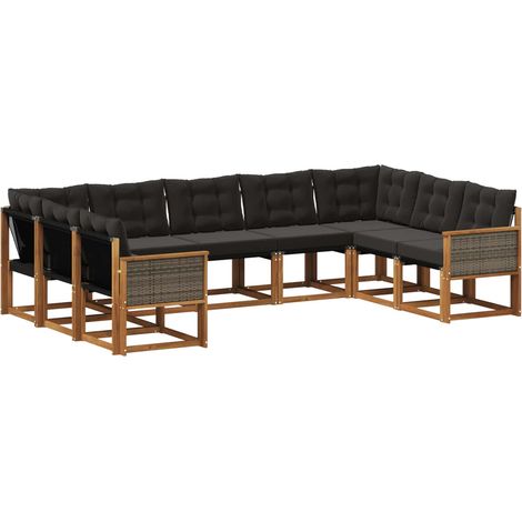 Outdoor-Sofagarnitur 9 stk. Natürlich und Schwarz vidaXL (1/5)