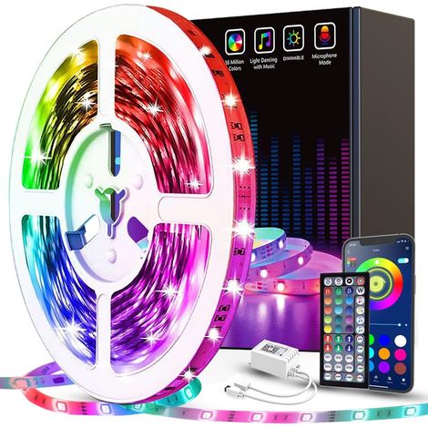 Guirlande lumineuse LED 5 m pour chambre (Bande lumineuse RGB à couleurs changeantes synchronisées avec la musique, télécommande et application de contrôle, idéale pour la décoration de la maison et d (1/4)