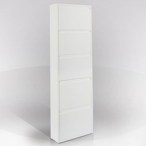 Scarpiera Slim in metallo Bianco con ante basculanti porta scarpe salvaspazio da interno -5 Ante