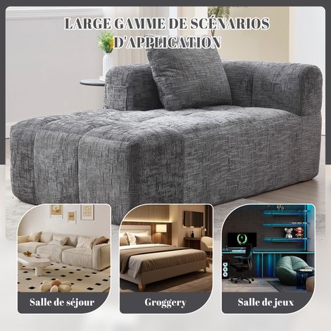 Chaise-longue confortable, sans besoin de montage. Canapé moelleux avec des coussins. Des compartiments à l’arrière pour la télécommande et le téléphone portable. Tout est bien rangé et élégant. Coule (1/5)