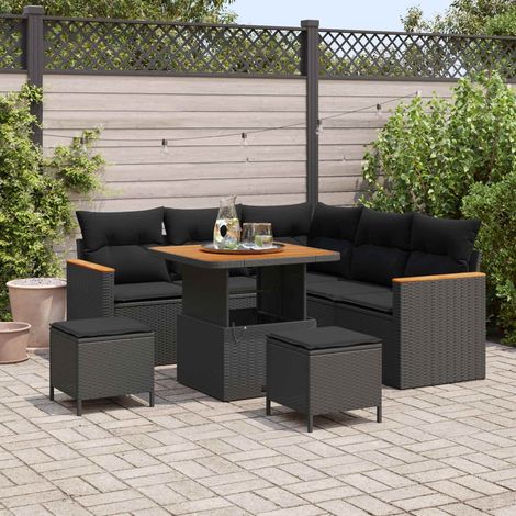 vidaXL Conjunto de sofá de jardín 8 uds. 5-Número de plazas Negro (1/5)