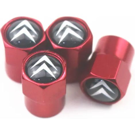 (Pour rouge) Nouveaux 4 bouchons de valve de pneu pour voiture, compatibles avec C4 Picasso, C4L, C3-XR, C2, C3, C5 et C6. Accessoires auto (1/5)