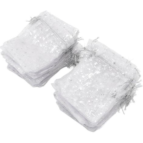 50 SACS EN ORGANDI TRANSPARENTS À CORDON ÉTOILÉ POUR BONBONS, FÊTES ET BAPTÊMES (1/5)