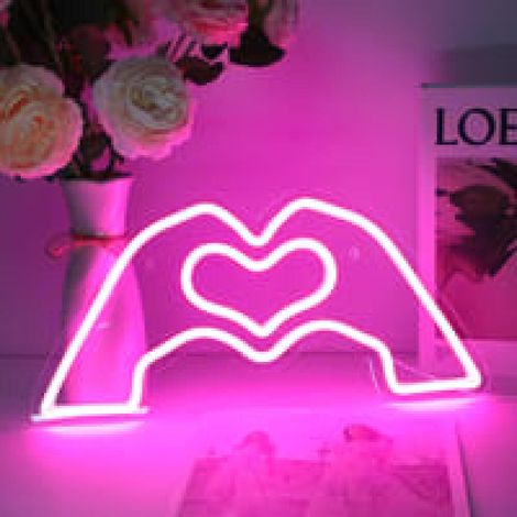 Panneau néon mains en forme de cœur, chanteur de musique, amour, lumière néon avec variateur et USB, art mural LED pour décoration de Noël (1/5)