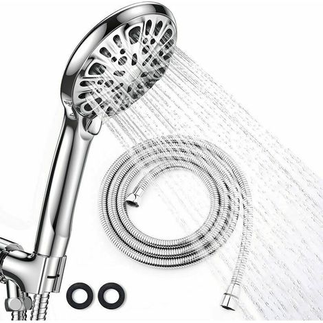 Shower Head with 9 Spray Modes and 2-Meter Hose - Bathroom Shower Head with Water Saving and Flexible Hose / Low Water Pressure / Chrome (1/5)