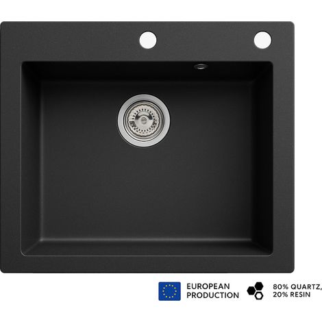 Evier rectangulaire NOITO NOIR en granit premium - 1 Bac sans égouttoir et vidage inclus (1/5)