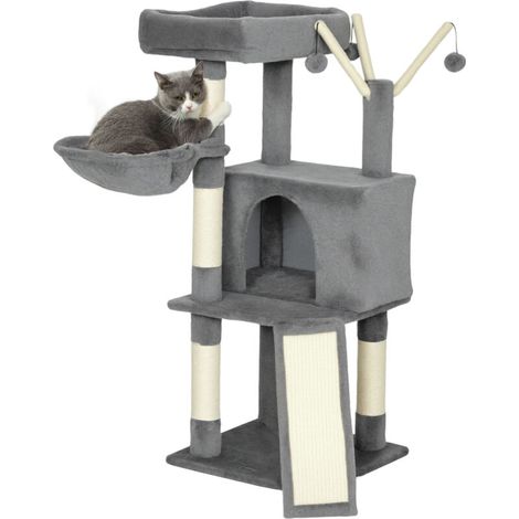 Arbre à chat tour de jeux pour chats griffoirs et tapis en sisal, plate-forme, niche, hamac, 40,5 x 40,5 x 103 cm, gris