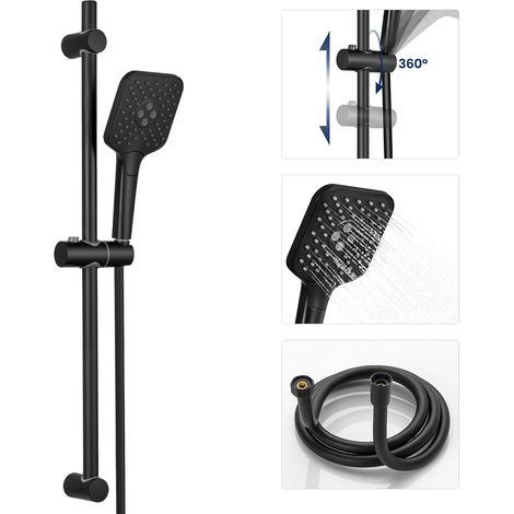 Sofetiy Max Barre de douche 60cm Ensemble de douche avec 3 jets Douchette pour mitigeur de bain ou douche, noir