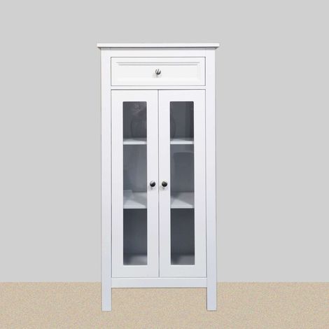 Colonne de rangement salle de bain 60 cm Blanc mat portes vitrées