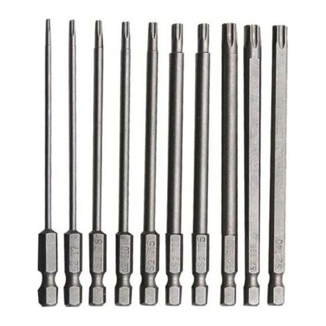 Jeu de 10 embouts Torx longs en acier allié au chrome-vanadium, 75 mm, antirouille, pour perceuses électriques, tournevis et outils d'entretien (1/5)