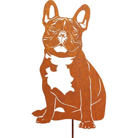 Bouledogue français - Décoration de jardin - En métal patiné - Pour l'extérieur (1/5)