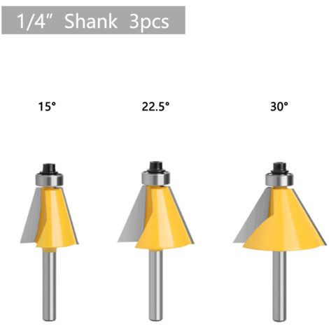 BUNTHAUS 3PCS 6,35mm Winkel Abgeschrägte Router Bits 2 Schlegel 15°/22,5°/30° Abgeschrägte Senker Zimmerei kantenschneider Für Holzbearbeitung Zimmerei Bohrer Bits (1/5)