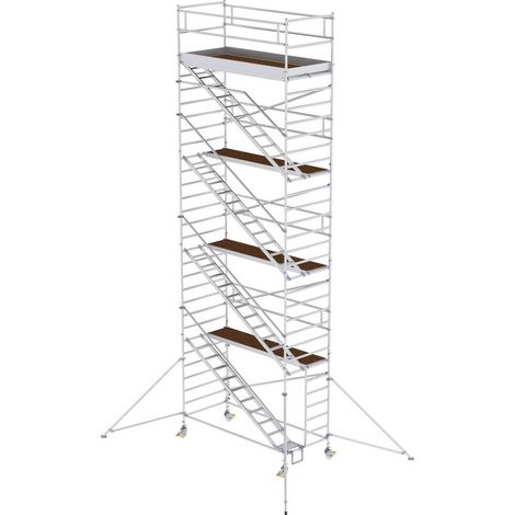 Günzburger Steigtechnik Echafaudage roulant 1,35 x 3 m avec marches inclinées & stabilisateurs Hauteur de plate-forme 8,35 m - 167420 (1/3)