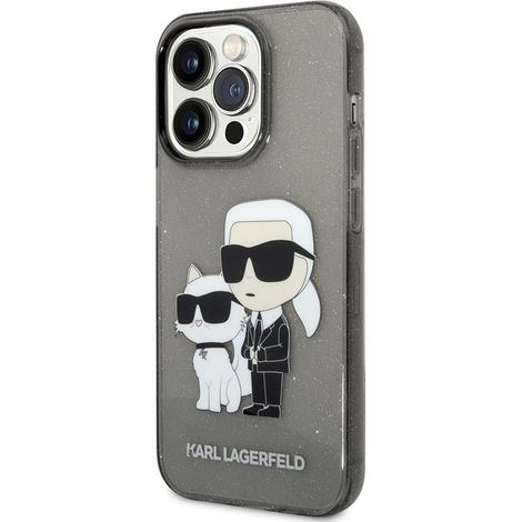 Karl Lagerfeld IML Glitter NFT Karl & Choupette - iPhone 14 Pro Hülle (Schwarz) (1/5)