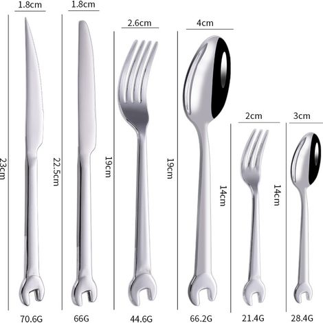 Ensemble Couteau, Fourchette et Cuillère en Acier Inoxydable 304 avec Manche Forme de Clé à Molette - Service Table Style Western Steak, Dessert (1/5)