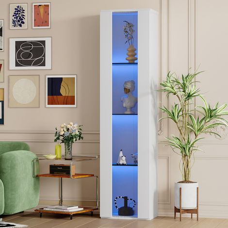 Vitrine connectée-cloison verre-LED multicolore-appli dédiée-panneau acrylique-design blanc-40x29x170cm (1/5)