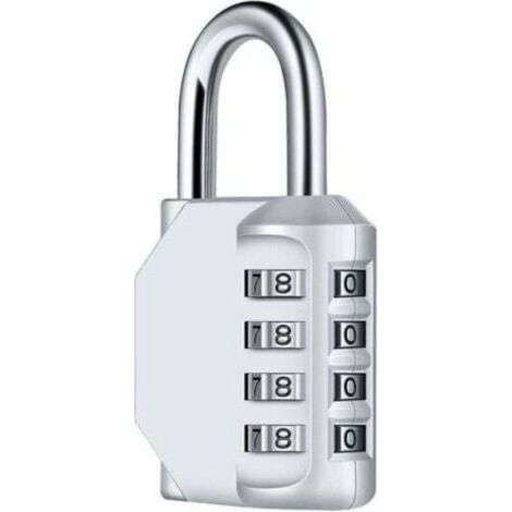 Cadenas à combinaison à 4 chiffres, Modèle étanche diyife en métal plaqué argenté, Dimensions 80x43x33 mm, robuste pour usage extérieur (1/4)